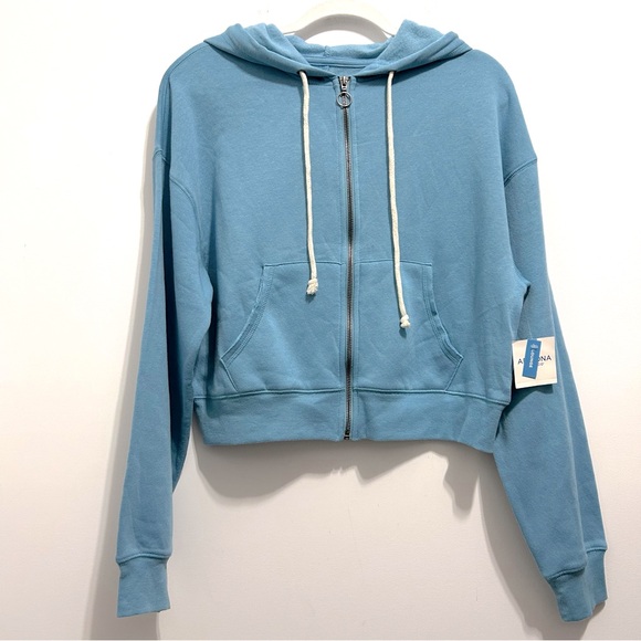 🆕 Arizona Jean Company Women’s Pastel Blue Cropped Hooded Jacket - Picture 1 of 8